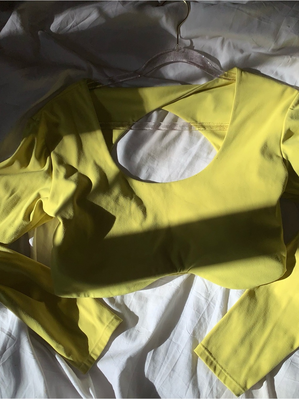 Bright Yellow Cutout Long Sleeve Crop Top